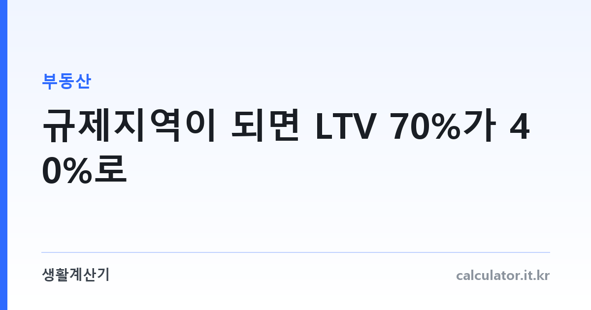 규제지역이 되면 LTV 70%가 40%로 — 5억 집에서 1억 5천만원이 사라진다